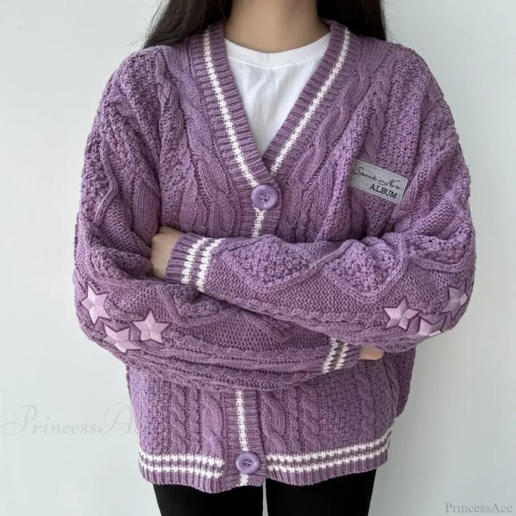 Star Embroidered V-Neck Cardigan