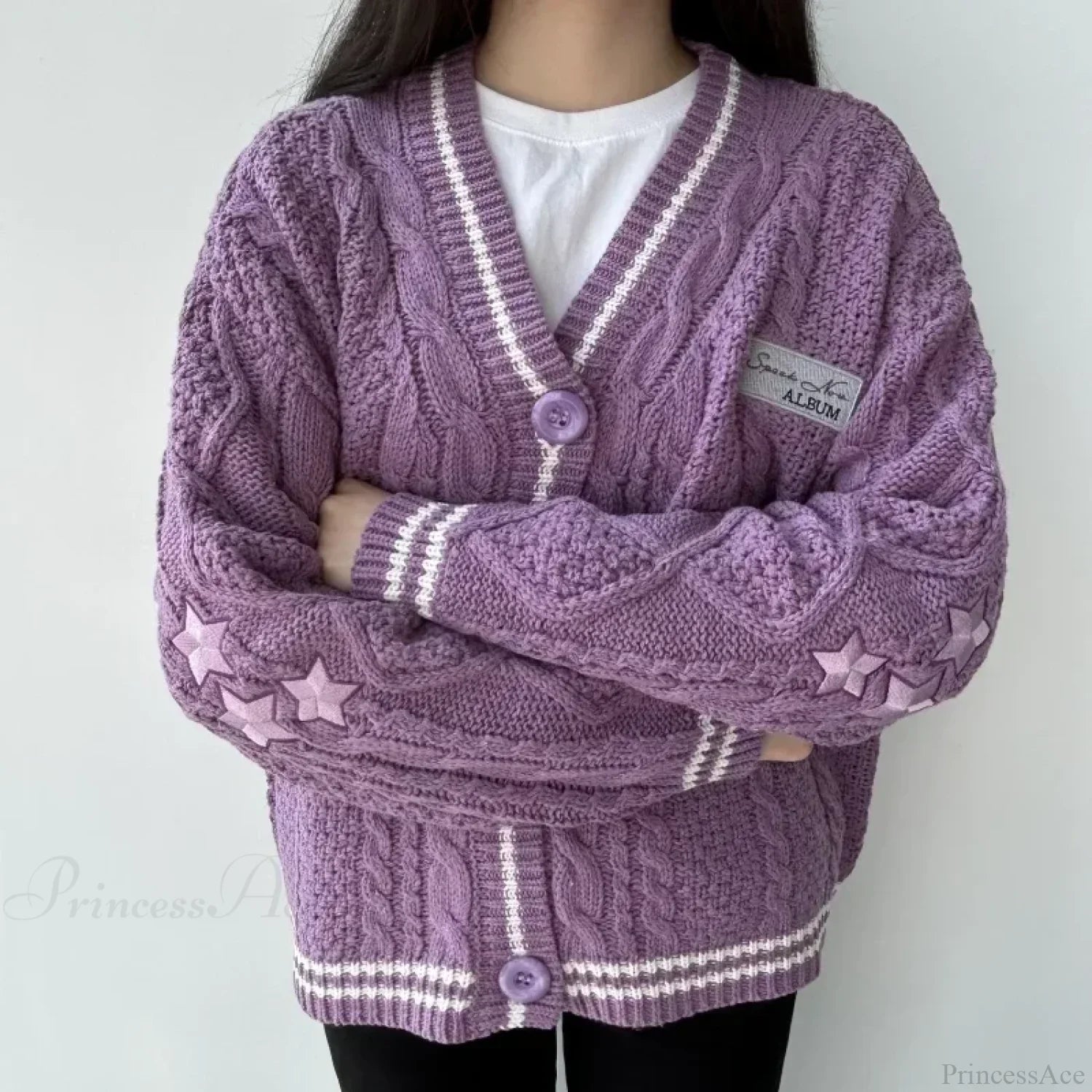 Star Embroidered V-Neck Cardigan