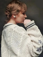 Star Embroidery Knit Button-Up Cardigan