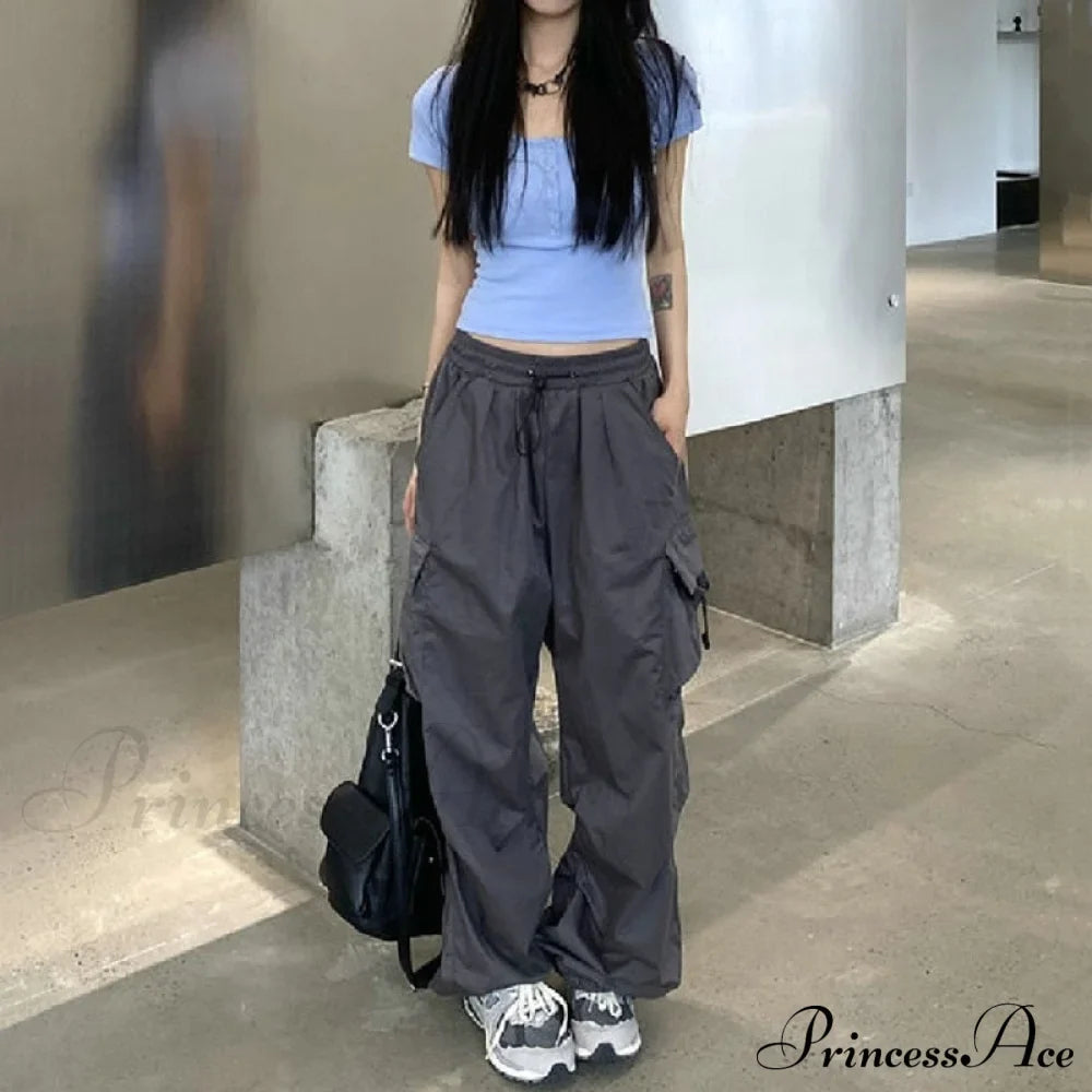 Straight Trousers Wide Leg Pockets Joggers