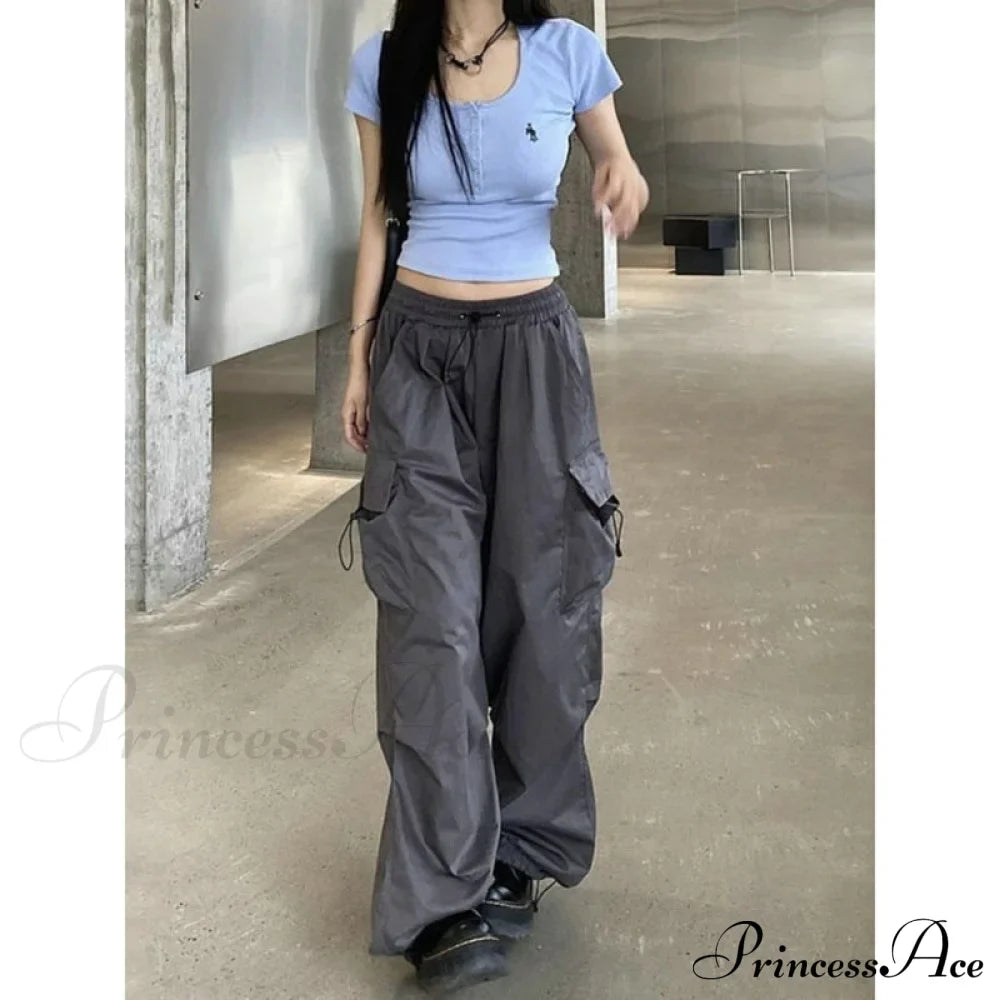 Straight Trousers Wide Leg Pockets Joggers