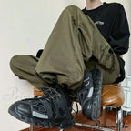 Straight Trousers Wide Leg Pockets Joggers