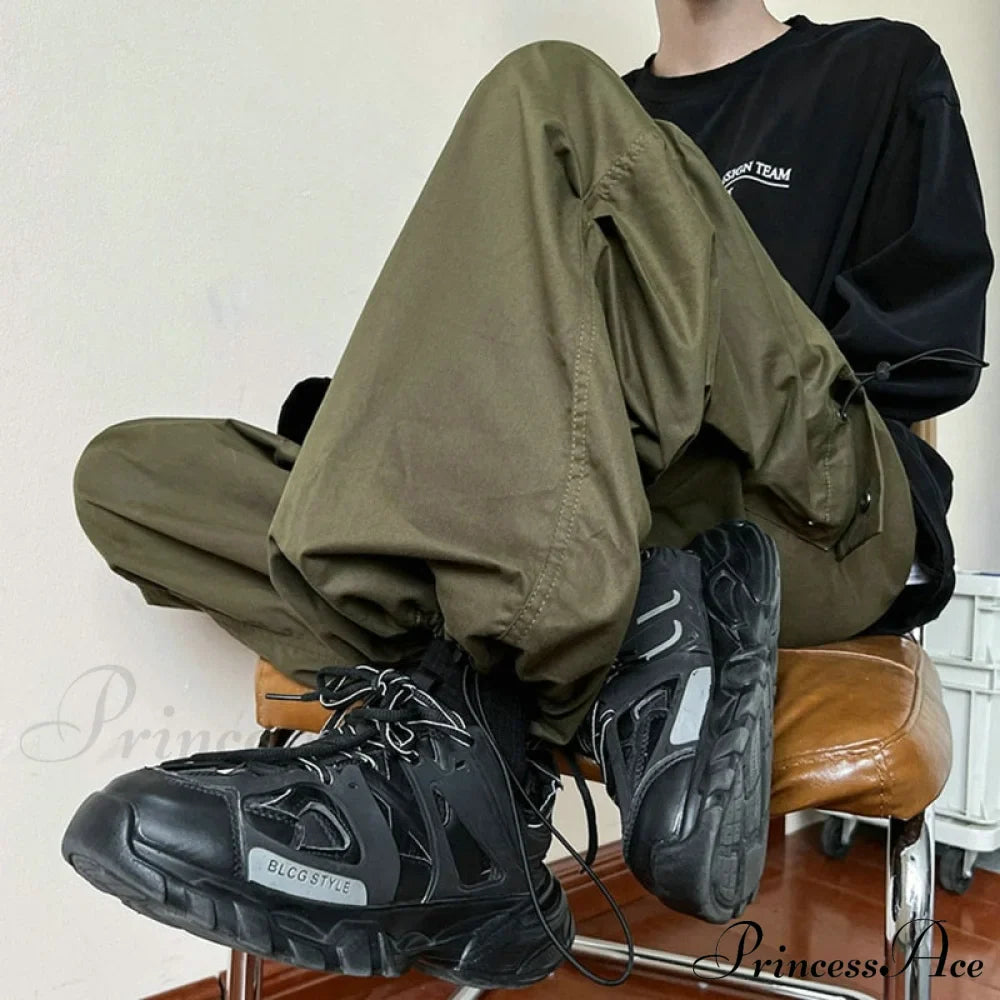 Straight Trousers Wide Leg Pockets Joggers