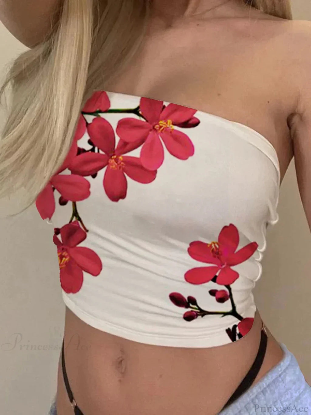 Strapless Floral Bandeau Tube Top Slim Fit Summer Crop