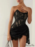 Strapless Lace Corset Mini Dress - Sleeveless Bodycon Party