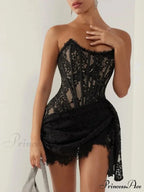 Strapless Lace Corset Mini Dress - Sleeveless Bodycon Party