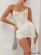 Strapless Lace Corset Mini Dress - Sleeveless Bodycon Party