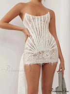 Strapless Lace Corset Mini Dress - Sleeveless Bodycon Party