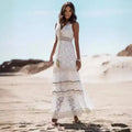 Strapless Lace Up Tassel Splicing Summer Maxi Boho Dress