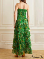 Strapless Layered Bandeau Charming Floral Print Maxi Dress