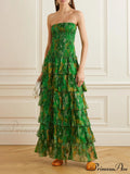 Strapless Layered Bandeau Charming Floral Print Maxi Dress