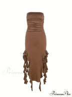 Strapless Ruched Side Slit Party Dress