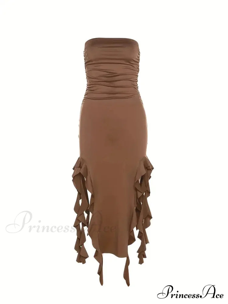 Strapless Ruched Side Slit Party Dress