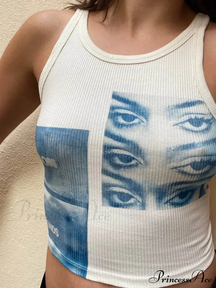 Street Portrait Striped Girl Sleeveless Off Shoulder Slim Fit Baby Tight Y2K Short Style Aesthetic Emo Tank Top