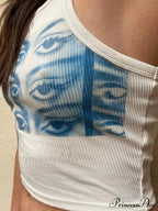 Street Portrait Striped Girl Sleeveless Off Shoulder Slim Fit Baby Tight Y2K Short Style Aesthetic Emo Tank Top
