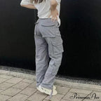 Streetwear Pockets Wide Leg High Waist Straight Trousers