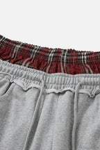 Stripe Plaid Panel Double Waist Wide Leg Pants
