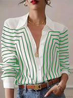 Stripe Printed O-Neck Blouse Office Wear