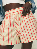 Striped Button Wide Leg Short
