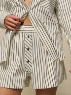 Striped Button Wide Leg Short