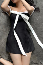 Striped Cami Dress With Lace Straps And Bow-Tie