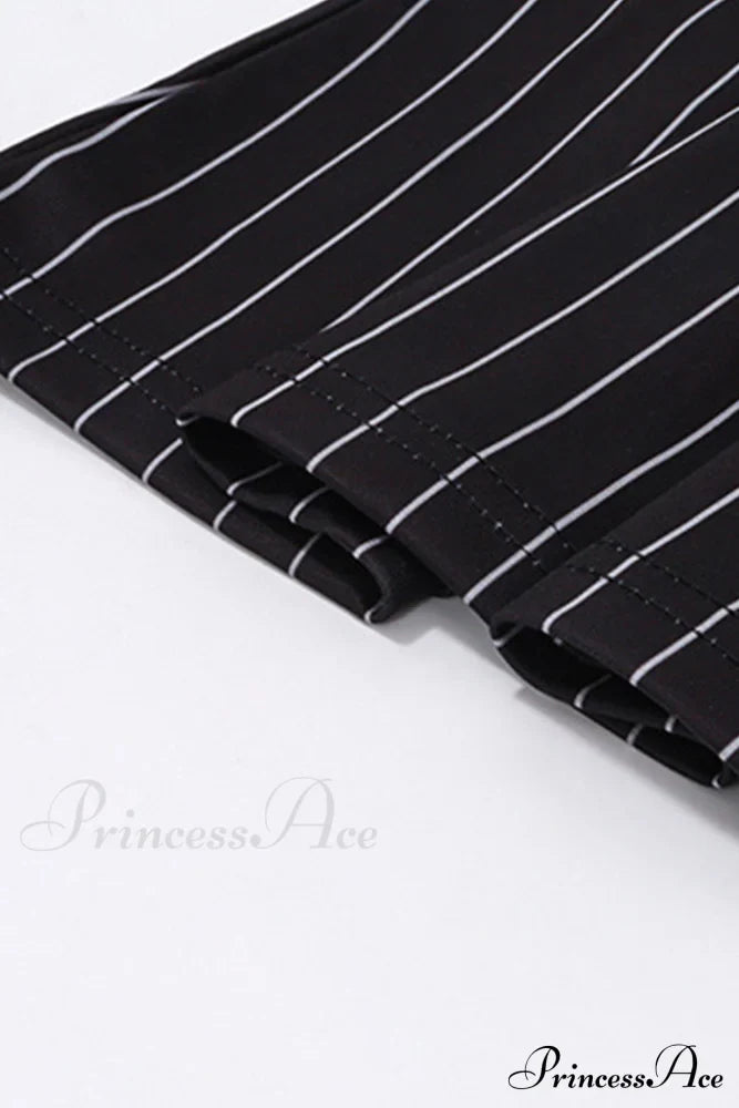 Striped Cami Dress With Lace Straps And Bow-Tie
