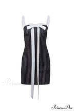 Striped Cami Dress With Lace Straps And Bow-Tie