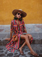 Striped Full-Length Bohemia Dress