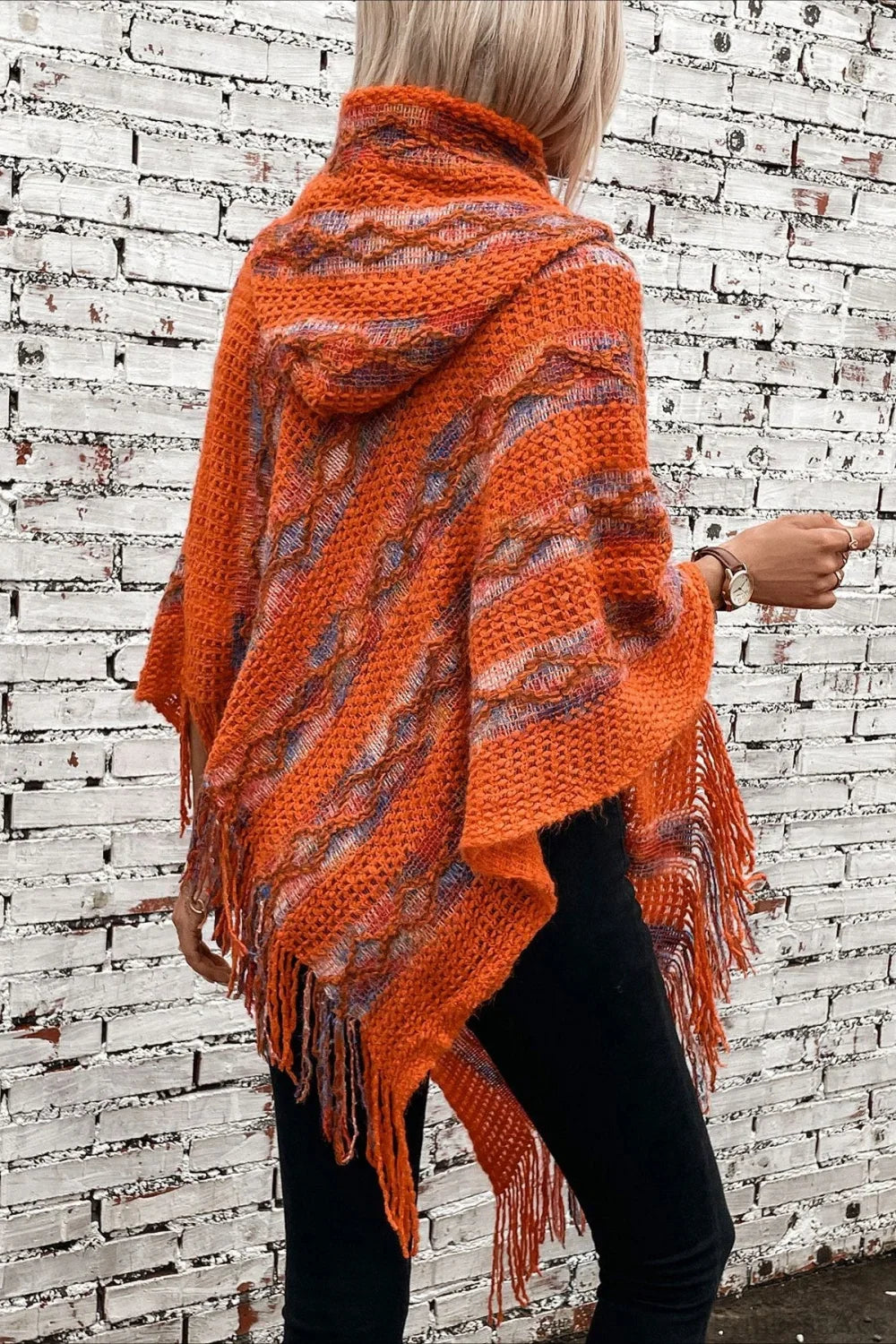 Striped Hooded Knit Tassel Relaxed Coat