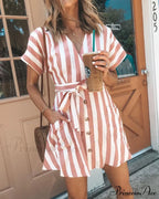 Striped Mini Dress With Short Sleeves