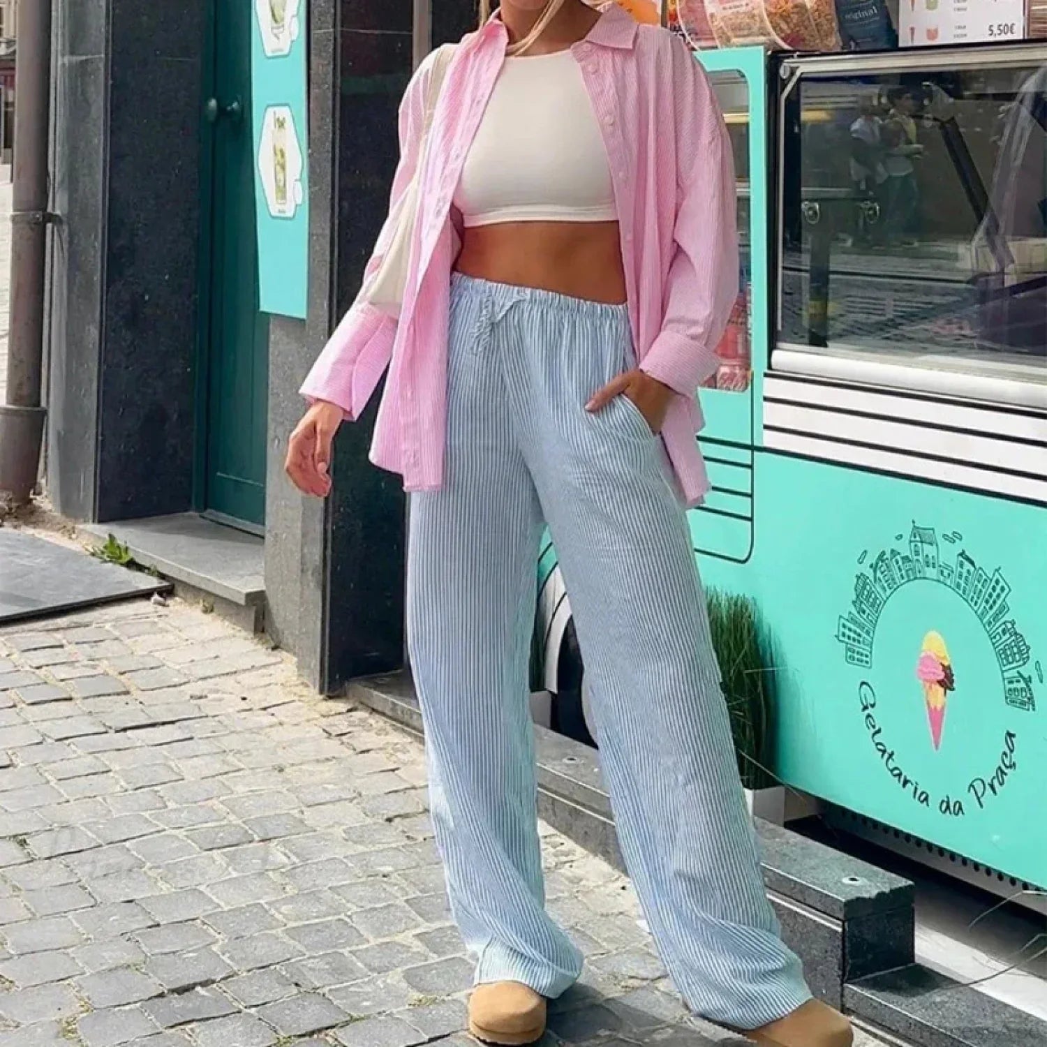 Striped Pajama Casual Elastic Waist Pant