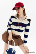 Striped Patchwork Knitted Sweater With Lapel