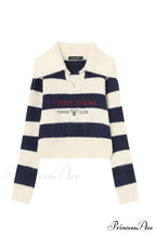 Striped Patchwork Knitted Sweater With Lapel