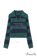 Striped Patchwork Knitted Sweater With Lapel
