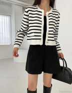 Striped Print Cropped Loose Knit Cardigan