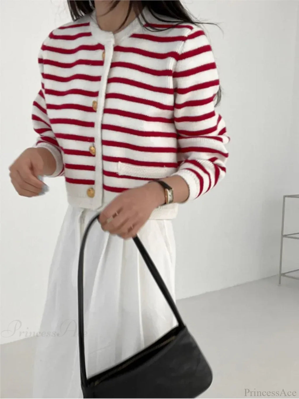Striped Print Cropped Loose Knit Cardigan