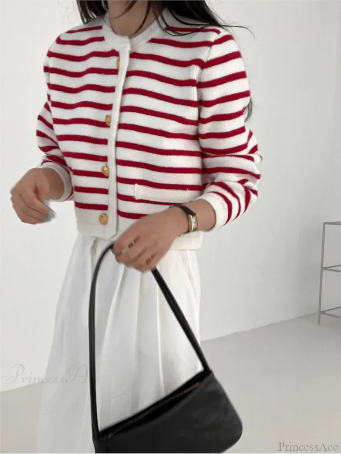 Striped Print Cropped Loose Knit Cardigan