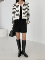 Striped Print Cropped Loose Knit Cardigan