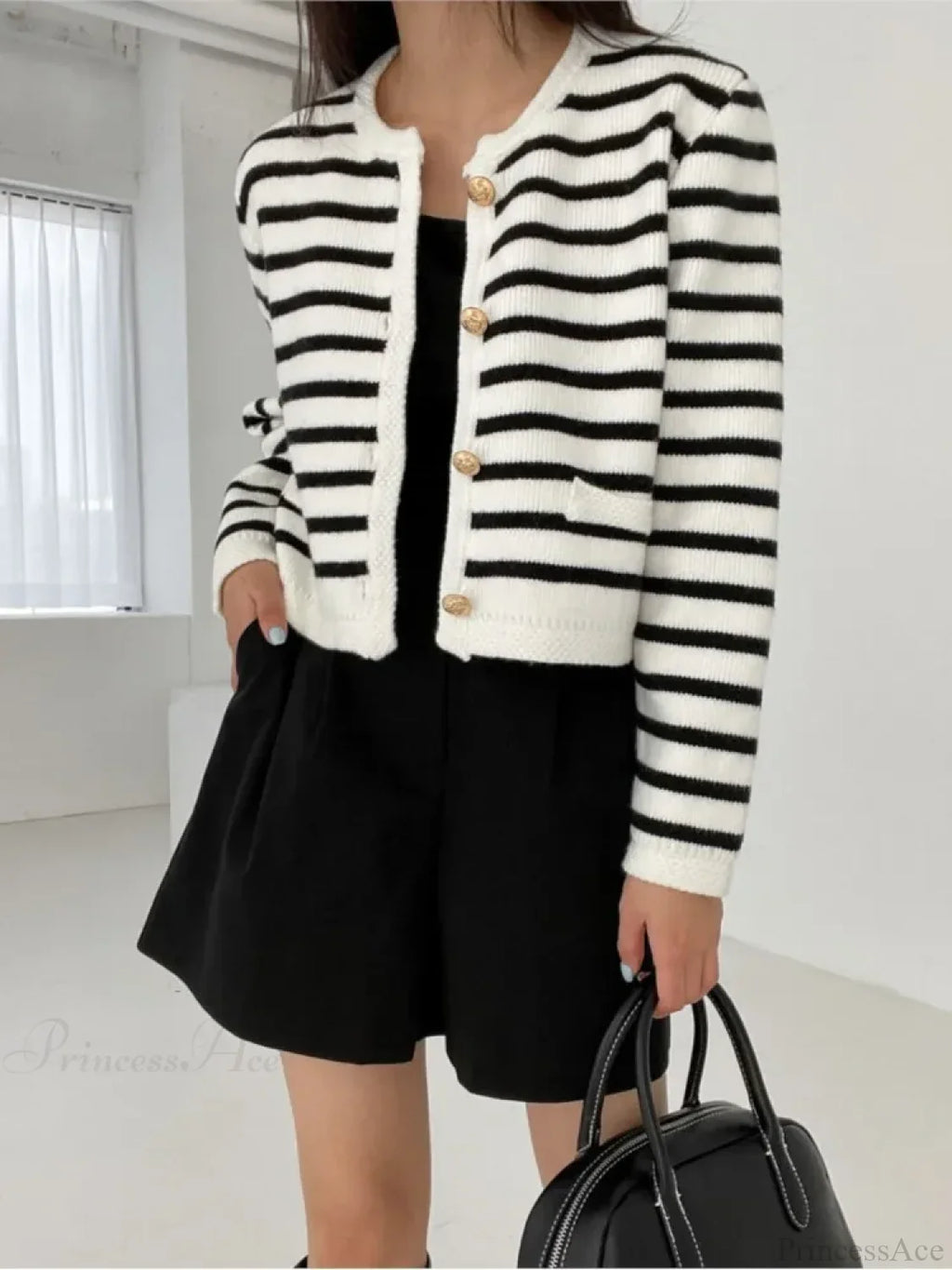 Striped Print Cropped Loose Knit Cardigan