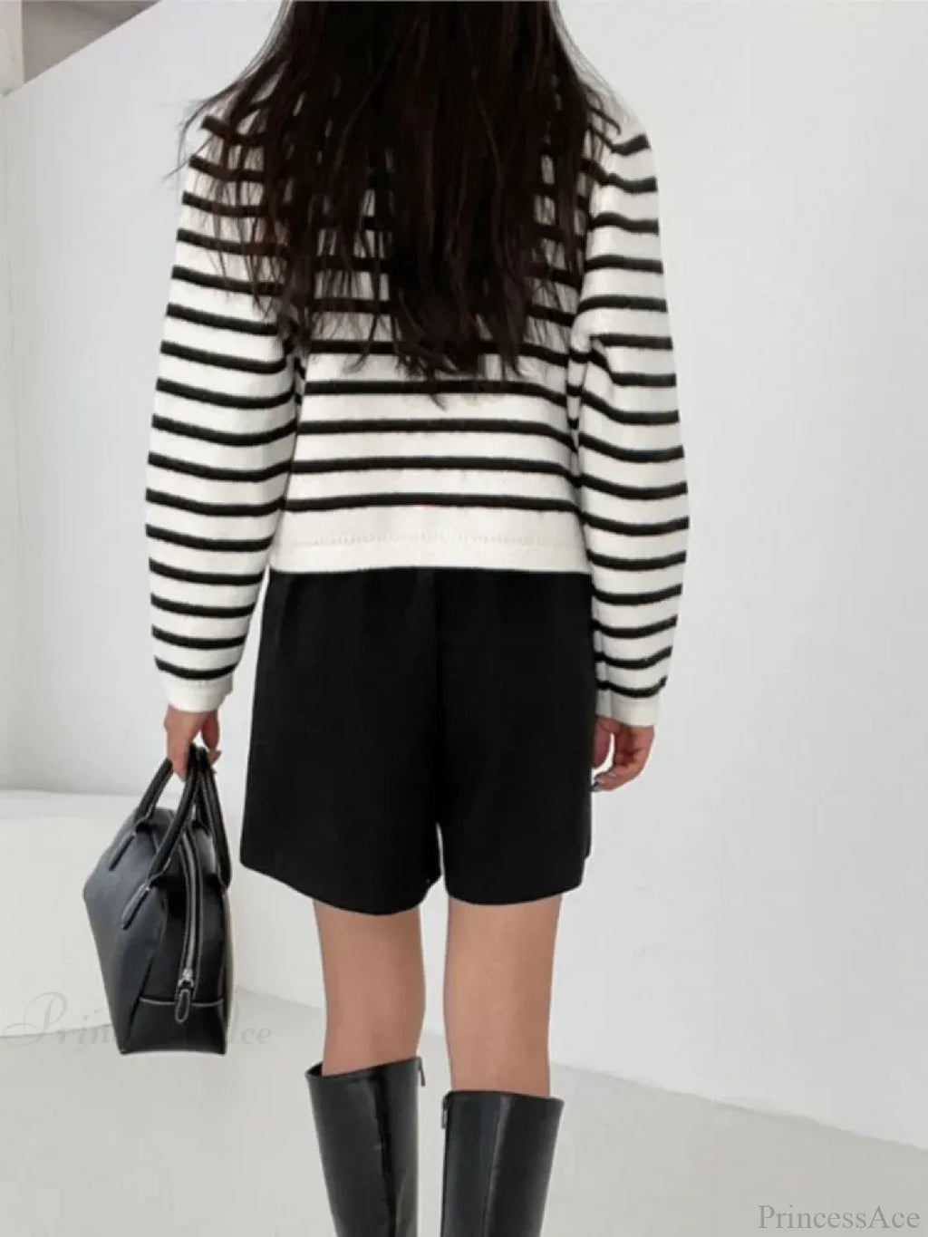 Striped Print Cropped Loose Knit Cardigan