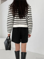 Striped Print Cropped Loose Knit Cardigan