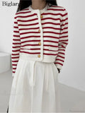 Striped Print Cropped Loose Knit Cardigan