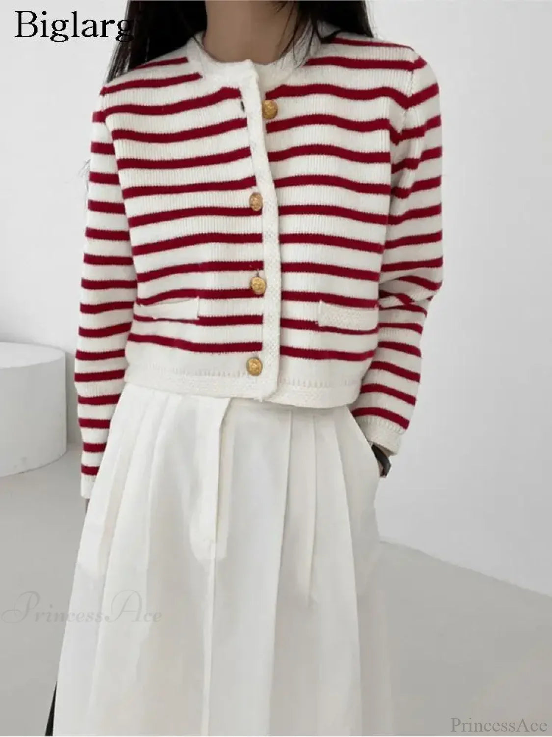 Striped Print Cropped Loose Knit Cardigan