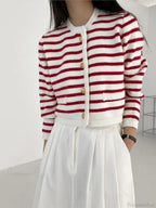 Striped Print Cropped Loose Knit Cardigan