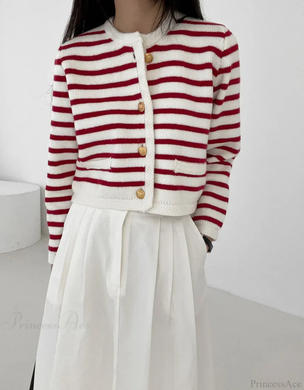 Striped Print Cropped Loose Knit Cardigan