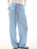 Striped Ruffles Drawstring Elastic Waist Casual Pant