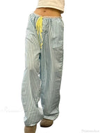 Striped Ruffles Drawstring Elastic Waist Casual Pant