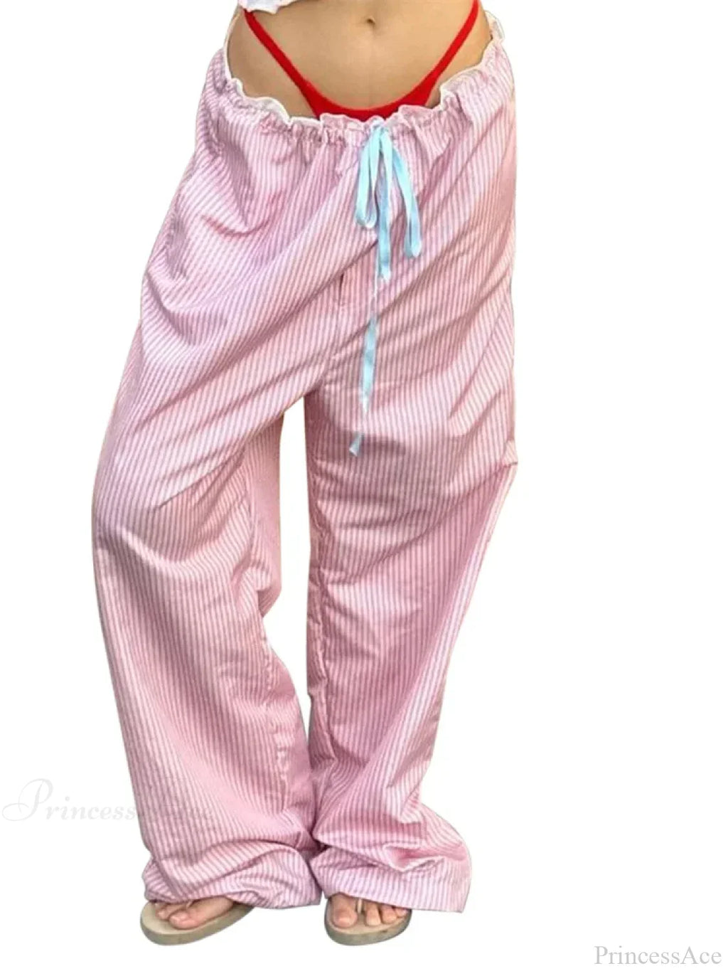 Striped Ruffles Drawstring Elastic Waist Casual Pant