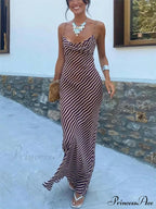 Striped Slim-Fitting Charming Strappy Chest-Length Floor-Length Dress