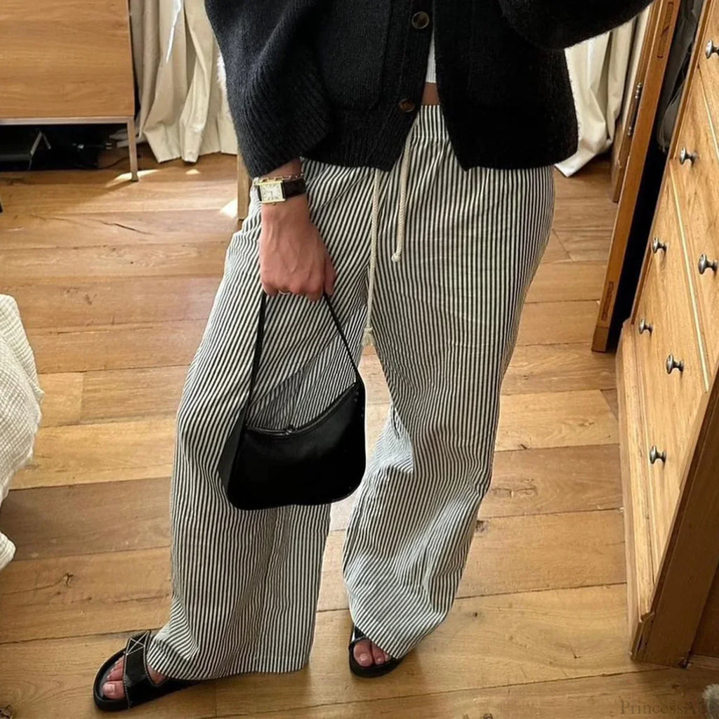 Striped Summer Loose Long Drawstring Pant